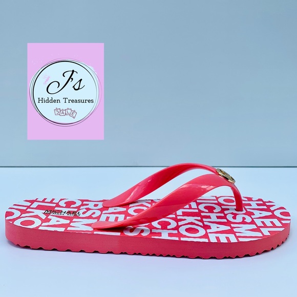 Michael Kors Shoes - Micheal Kors Grapefruit/Gold logo Flip Flop